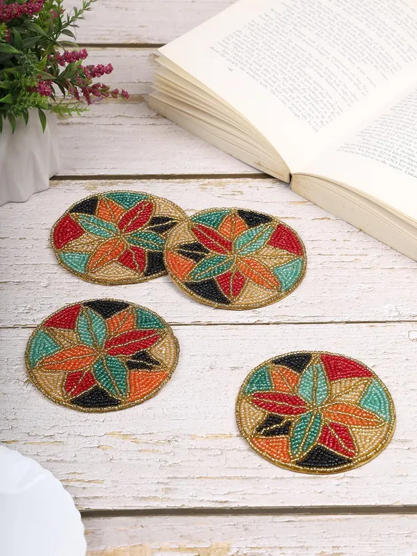 Multicolor_Beaded_Printed_Matte_Finish_Coasters_For_Cups_And_Dining_Table_Set_Of_4