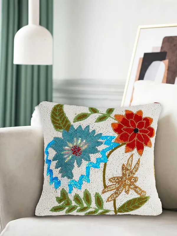 Multicolor_Printed_Cushions_&_Pillows_Case_Beaded_Floral_Pattern_(40.64_Cm*40.64_Cm)_Beautiful_Floral_Desgin