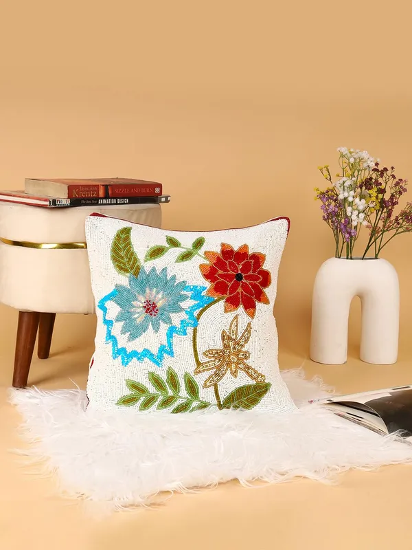 Multicolor_Printed_Cushions_&_Pillows_Case_Beaded_Floral_Pattern_(40.64_Cm*40.64_Cm)_Beautiful_Floral_Desgin