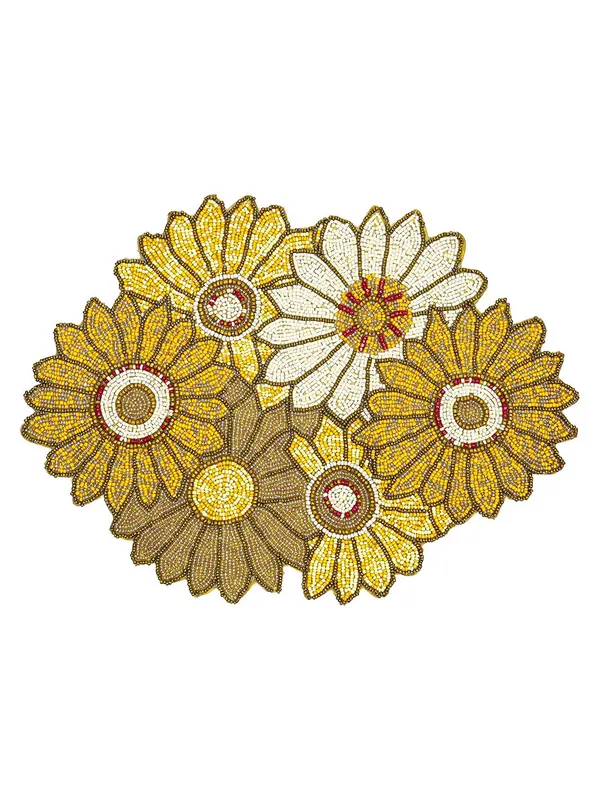 Mustard_Poleyster_Placemats,_Beaded_Design,14_Inch_Mustard_Sunflower_Flower_Pattern,_Best_For_Bed-Side_Table/Center_Table,_Dining_Table/Shelves