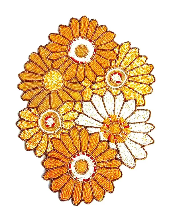 Mustard_Poleyster_Placemats,_Beaded_Design,14_Inch_Mustard_Sunflower_Flower_Pattern,_Best_For_Bed-Side_Table/Center_Table,_Dining_Table/Shelves