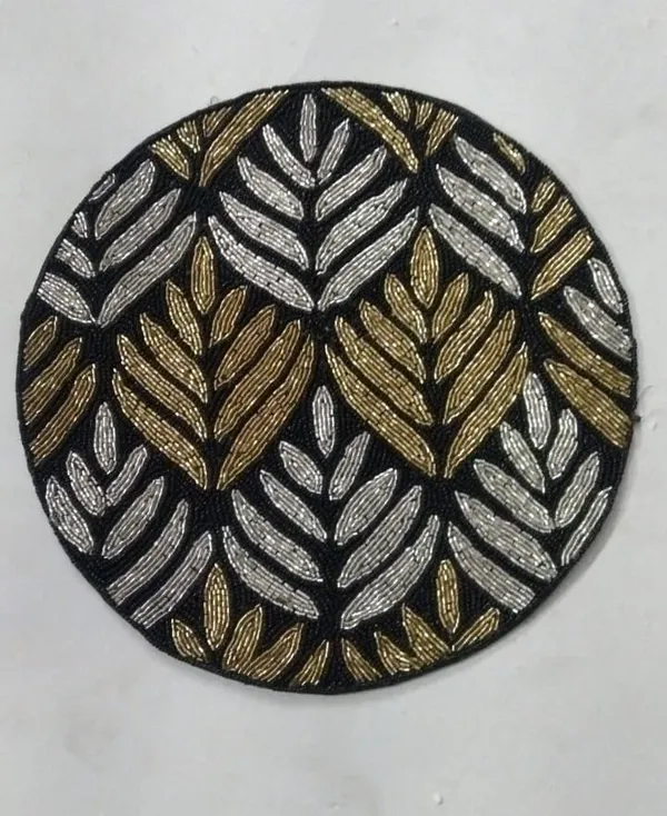 Black_Poleyster_Placemats,_Beaded_Design,14_Inch_Black_&_Golden_Pattern,_Best_For_Bed-Side_Table/Center_Table,_Dining_Table/Shelves
