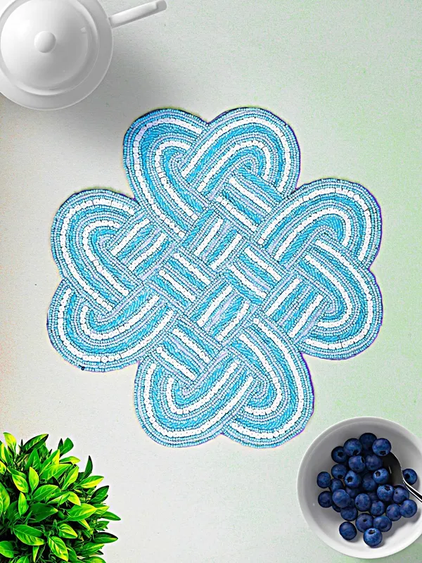 Firozi_Poleyster_Placemats,_Beaded_Design,14_Inch_Gulmohar_Floral_Pattern,_Best_For_Bed-Side_Table/Center_Table,_Dining_Table/Shelves_Pack_Of_2