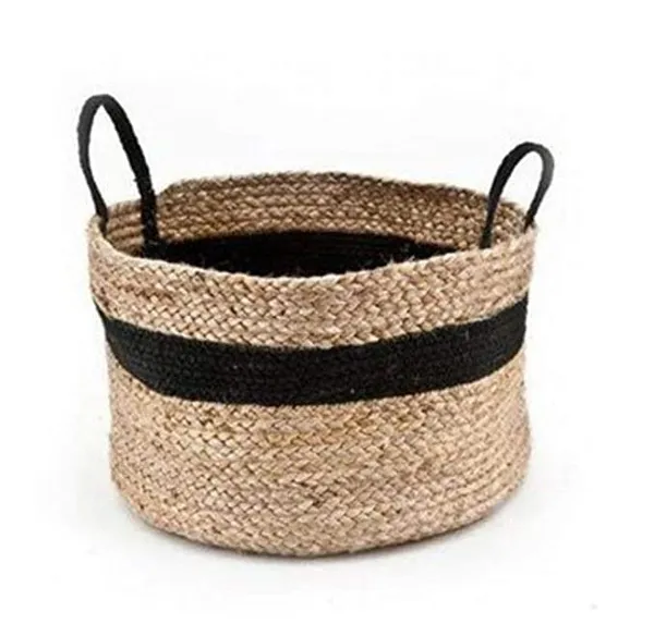 Black_Jute_Cotton_Basket_Fruit_Basket_Handcrafted_Woven_Storage_Planter_Basket_For_Home_Decor,_Multi-Purpose_Bag_With_Handle_For_Living_Room_Bathroom_Laundry_Toys_Beige_&_Black_(10X10)_Set_Of_1
