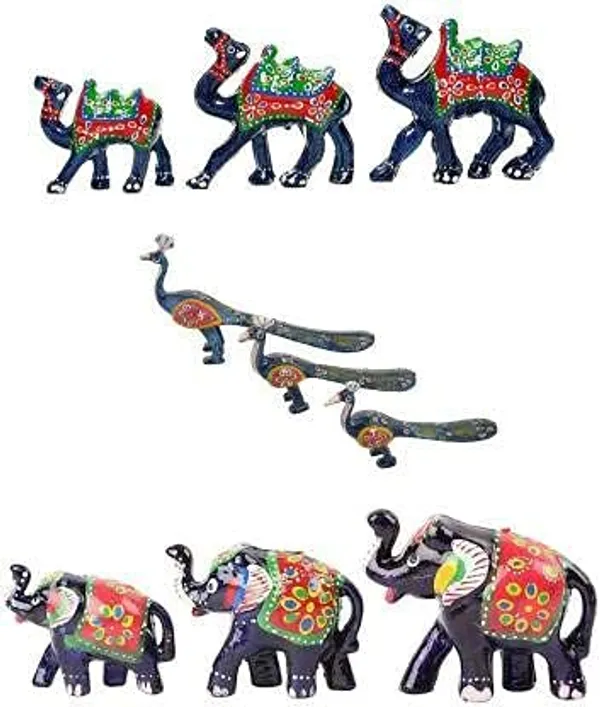 Gold_Handcrafted_Set_Of_6_Showpiece_Elephant/Cameleon/Peacock_(20X10Cm,_15X_8Cm,_14X_8_Cm)_For_Birthday,_Occasional_Nd_Thanksgiving_Party_Decoration_Blue_Turquoise