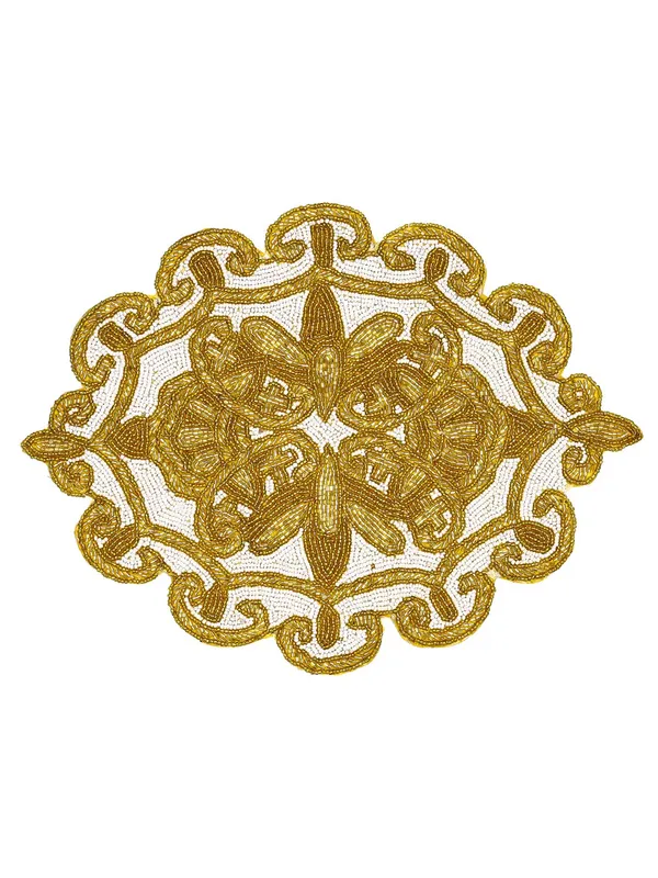 Firozi_Poleyster_Placemats,_Beaded_Design,14_Inch_Floral_Pattern,_Best_For_Bed-Side_Table/Center_Table,_Dining_Table/Shelves_Pack_Of
