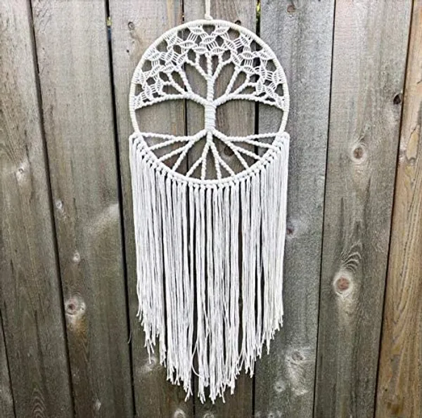 White_Macrame_Wall_Hanging_&_Boho_Wall_Decor_For_Apartment_Baby_Room_Bedroom_Nursery_Above_Bed_Wallsmacrame_Wall_Decor_Cum_Wall_Art_For_A_Bohemian_Room_Decor,_Life_Of_Tree