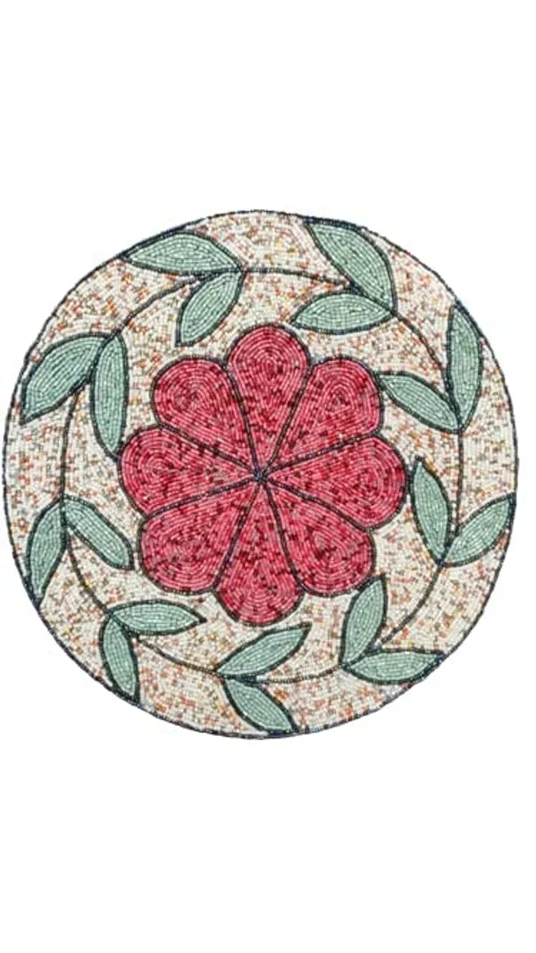 Firozi_Poleyster_Placemats,_Beaded_Design,14_Inch_Floral_Pattern,_Best_For_Bed-Side_Table/Center_Table,_Dining_Table/Shelves