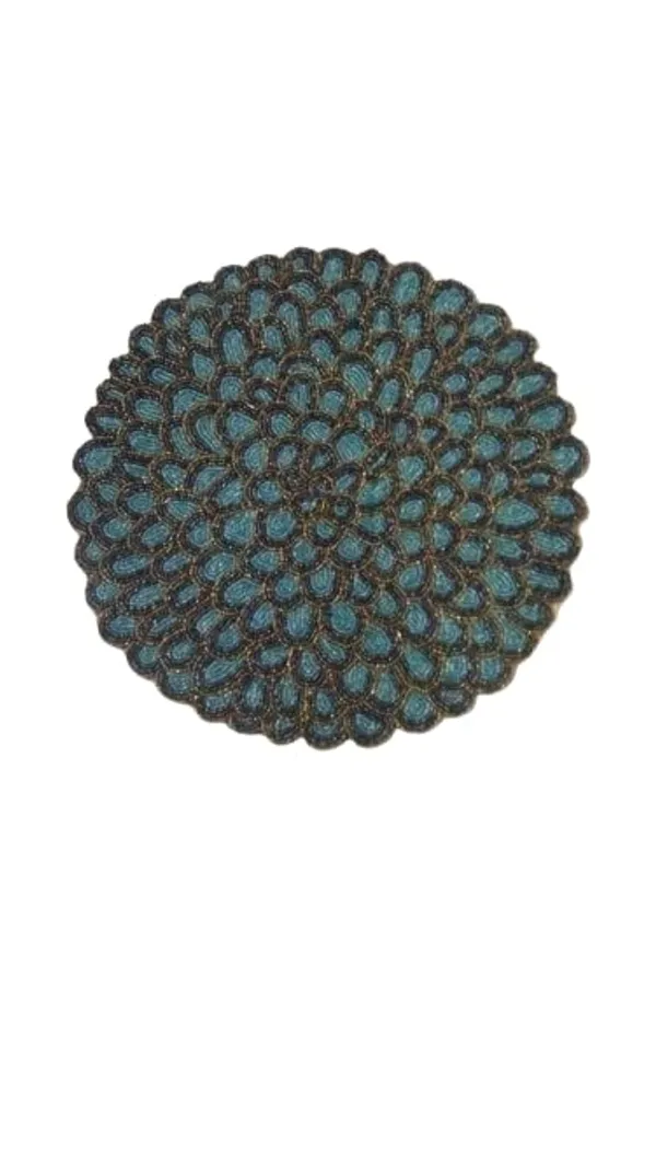 Firozi_Poleyster_Placemats,_Beaded_Design,14_Inch_Sea_Green_Base_Floral_Pattern,_Best_For_Bed-Side_Table/Center_Table,_Dining_Table/Shelves