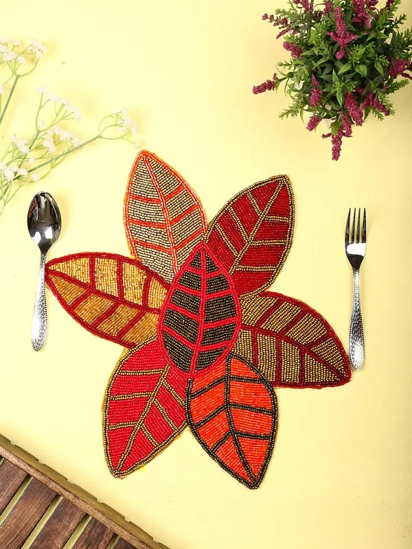 Firozi_Poleyster_Placemats,_Beaded_Design,14_Inch_Gulmohar_Floral_Pattern,_Best_For_Bed-Side_Table/Center_Table,_Dining_Table/Shelves_Pack_Of_2