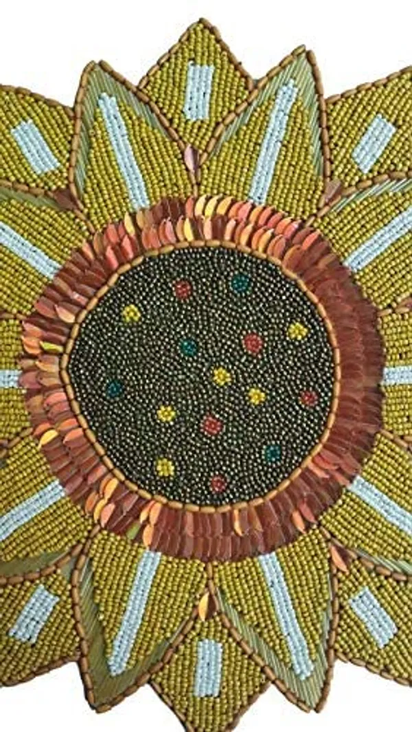 Firozi_Poleyster_Placemats,_Beaded_Design,14_Inch_Round_Mustrd_Sunflower_Best_For_Bed-Side_Table/Center_Table,_Dining_Table/Shelves