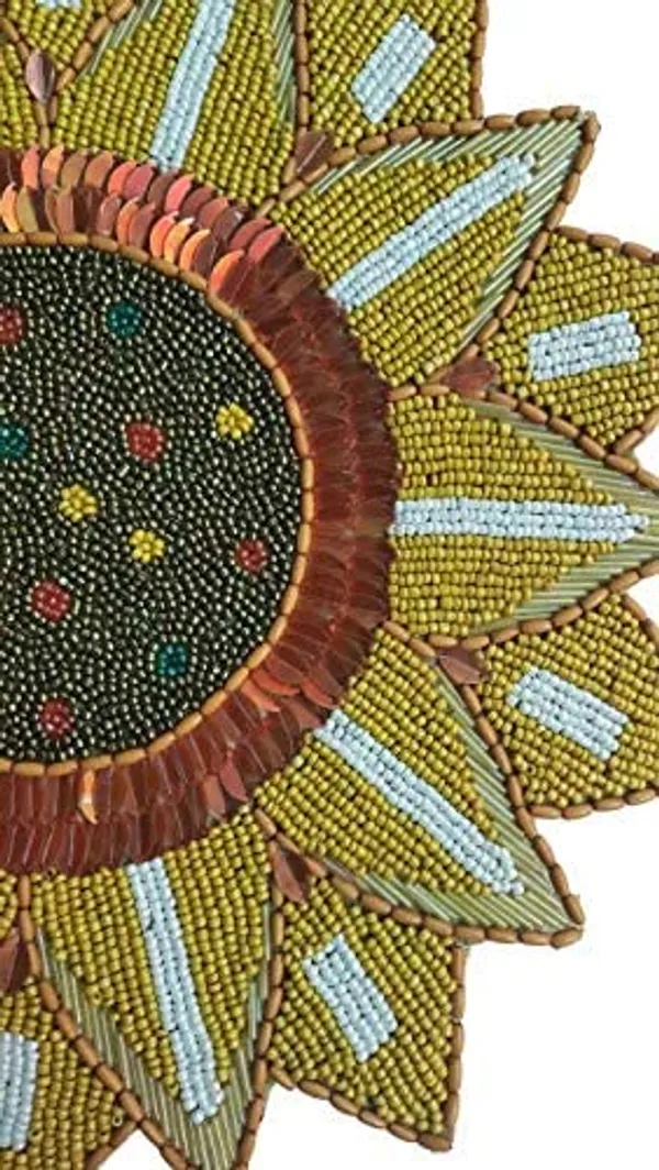 Firozi_Poleyster_Placemats,_Beaded_Design,14_Inch_Round_Mustrd_Sunflower_Best_For_Bed-Side_Table/Center_Table,_Dining_Table/Shelves