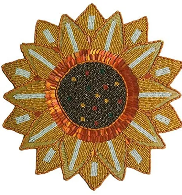 Firozi_Poleyster_Placemats,_Beaded_Design,14_Inch_Round_Mustrd_Sunflower_Best_For_Bed-Side_Table/Center_Table,_Dining_Table/Shelves