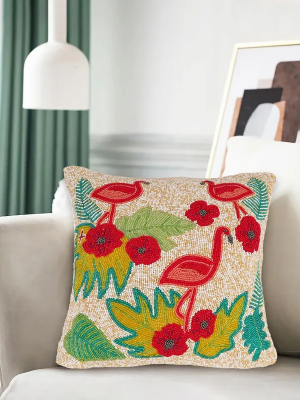 Multicolor_Printed_100%_Beaded_Cushion_Covers_Cushion_Case_Pillowcases_16X16_Inches_(40X40_Cms)_Throw_Pillow_Sham_Floral_Cushion_Covers_For_Sofa_Couch_Bed_Chair_Pack_Of_2_Black_Nd_Golden