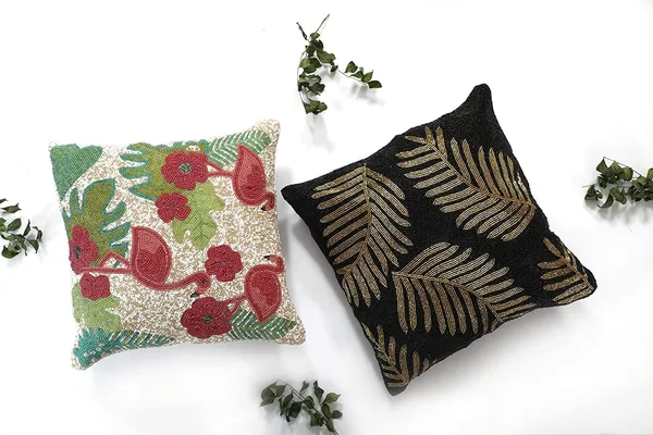 Multicolor_Printed_100%_Beaded_Cushion_Covers_Cushion_Case_Pillowcases_16X16_Inches_(40X40_Cms)_Throw_Pillow_Sham_Floral_Cushion_Covers_For_Sofa_Couch_Bed_Chair_Pack_Of_2_Black_Nd_Golden