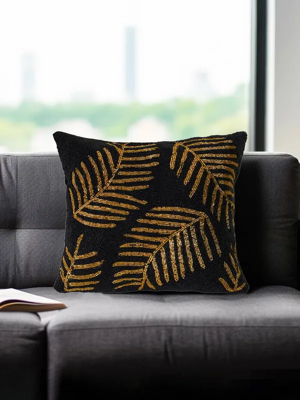 Multicolor_Printed_100%_Beaded_Cushion_Covers_Cushion_Case_Pillowcases_16X16_Inches_(40X40_Cms)_Throw_Pillow_Sham_Floral_Cushion_Covers_For_Sofa_Couch_Bed_Chair_Pack_Of_2_Black_Nd_Golden