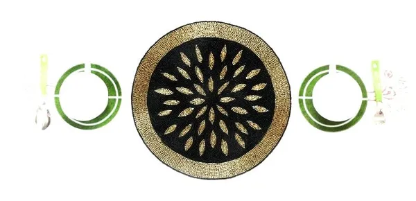 Black_Poleyster_Placemats,_Beaded_Design,14_Inch_Black_7_Golden_Emb.Pattern,_Best_For_Bed-Side_Table/Center_Table,_Dining_Table/Shelves