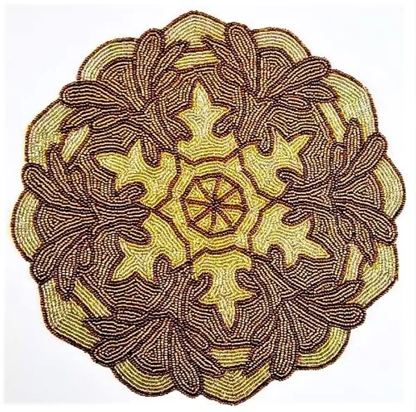 Golden_Poleyster_Placemats,_Beaded_Design,14_Inch_Round_Emb._Pattern,_Best_For_Bed-Side_Table/Center_Table,_Dining_Table/Shelves