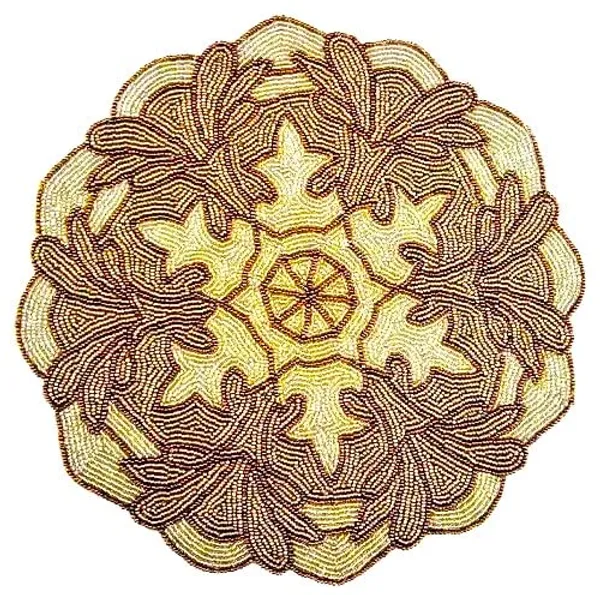 Golden_Poleyster_Placemats,_Beaded_Design,14_Inch_Round_Emb._Pattern,_Best_For_Bed-Side_Table/Center_Table,_Dining_Table/Shelves