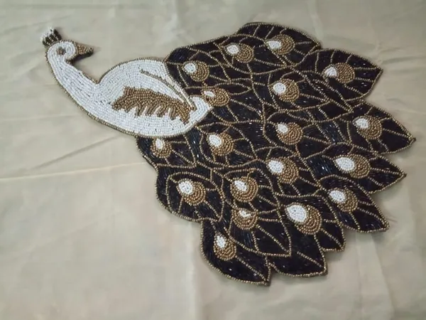 Firozi_Poleyster_Placemats,_Beaded_Design,14_Inch_Black_Nd_White_Peacock_Emb._Pattern,_Best_For_Bed-Side_Table/Center_Table,_Dining_Table/Shelves