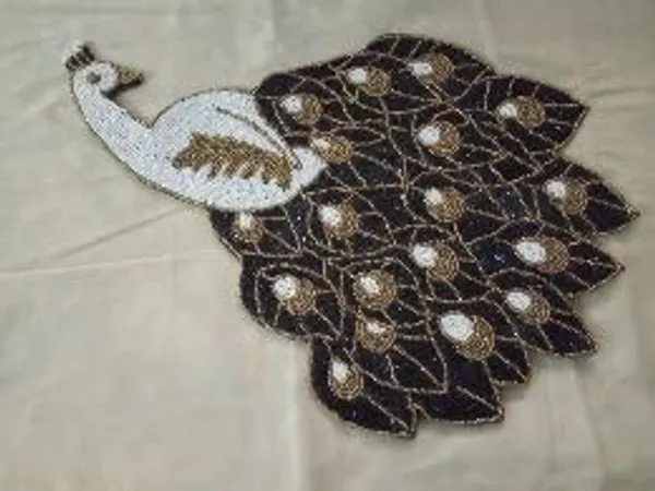 Firozi_Poleyster_Placemats,_Beaded_Design,14_Inch_Black_Nd_White_Peacock_Emb._Pattern,_Best_For_Bed-Side_Table/Center_Table,_Dining_Table/Shelves