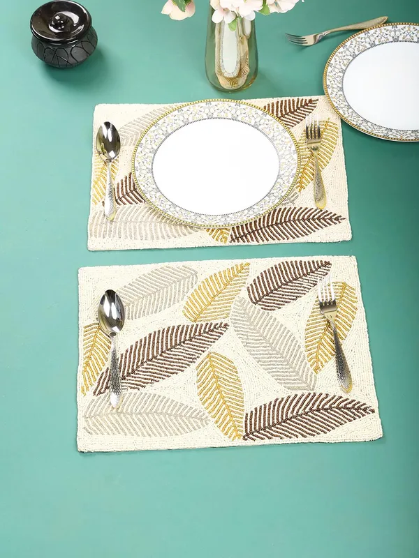 Firozi_Poleyster_Placemats,_Beaded_Design,14_Inch_Gulmohar_Floral_Pattern,_Best_For_Bed-Side_Table/Center_Table,_Dining_Table/Shelves_Pack_Of_2