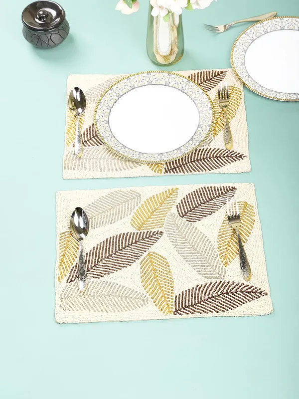 Firozi_Poleyster_Placemats,_Beaded_Design,14_Inch_Gulmohar_Floral_Pattern,_Best_For_Bed-Side_Table/Center_Table,_Dining_Table/Shelves_Pack_Of_2