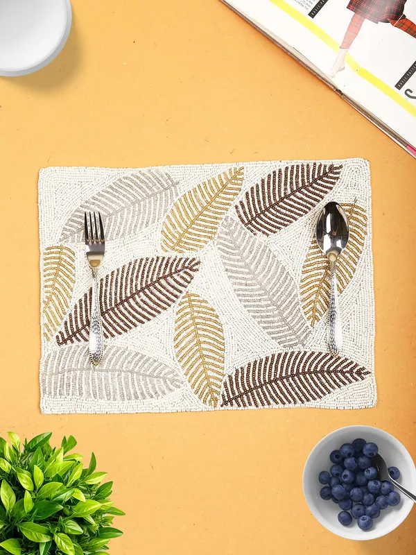 Firozi_Poleyster_Placemats,_Beaded_Design,14_Inch_Gulmohar_Floral_Pattern,_Best_For_Bed-Side_Table/Center_Table,_Dining_Table/Shelves_Pack_Of_2
