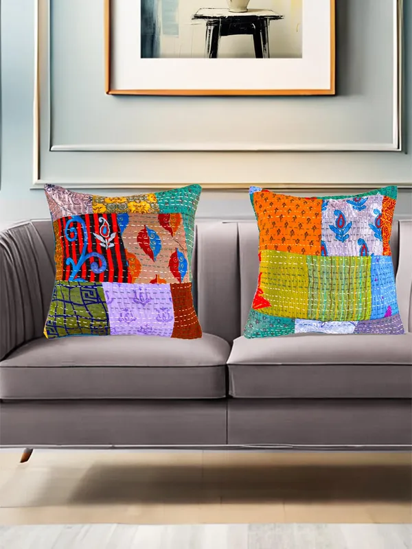 Multi_Kantha_Embroidery_Silk_Cushion_Nd_Pillow_Covers_(16_X16_Inch)_For_Sofa_Bedroom_Bedroom,_Living_Room,_Office_(Multicolor,_Grey)_Pack_Of_2