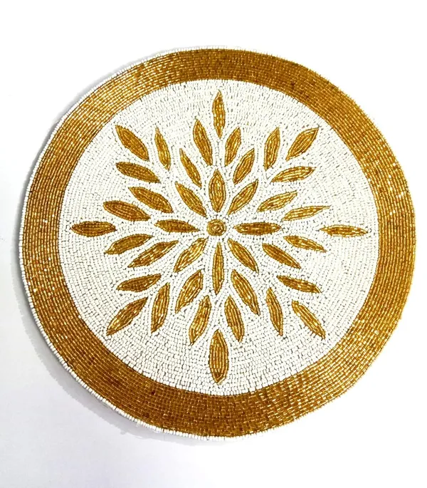 Multicolor_Poleyster_Placemats,_Beaded_Design,14_Inch_Round_Golden_Dot_Emb._Pattern,_Best_For_Bed-Side_Table/Center_Table,_Dining_Table/Shelves