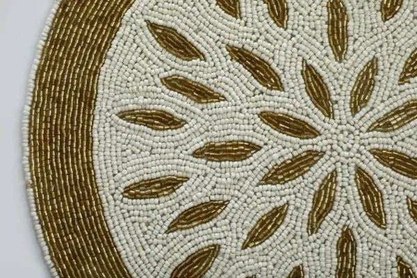 Multicolor_Poleyster_Placemats,_Beaded_Design,14_Inch_Round_Golden_Dot_Emb._Pattern,_Best_For_Bed-Side_Table/Center_Table,_Dining_Table/Shelves