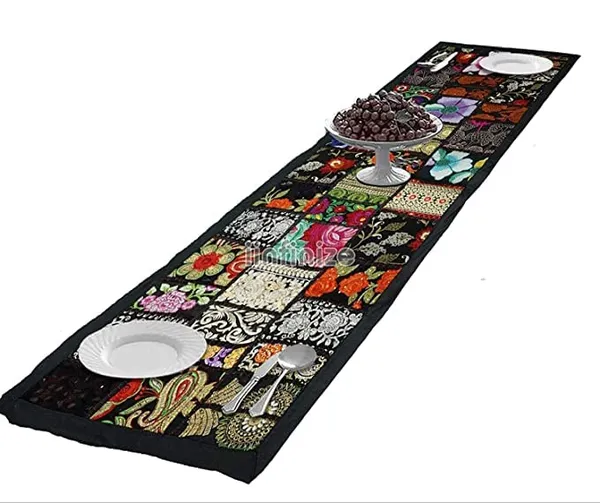 Orange_Table_Runner_For_6_Seater_Dining_Table_Cotton_Beaded_Antique_Handmade_Rajasthani_Patchwork_Embroidered,_Home_Decor_&_Eating_Areas_At_Party_And_Wedding_20_X_72_Inches