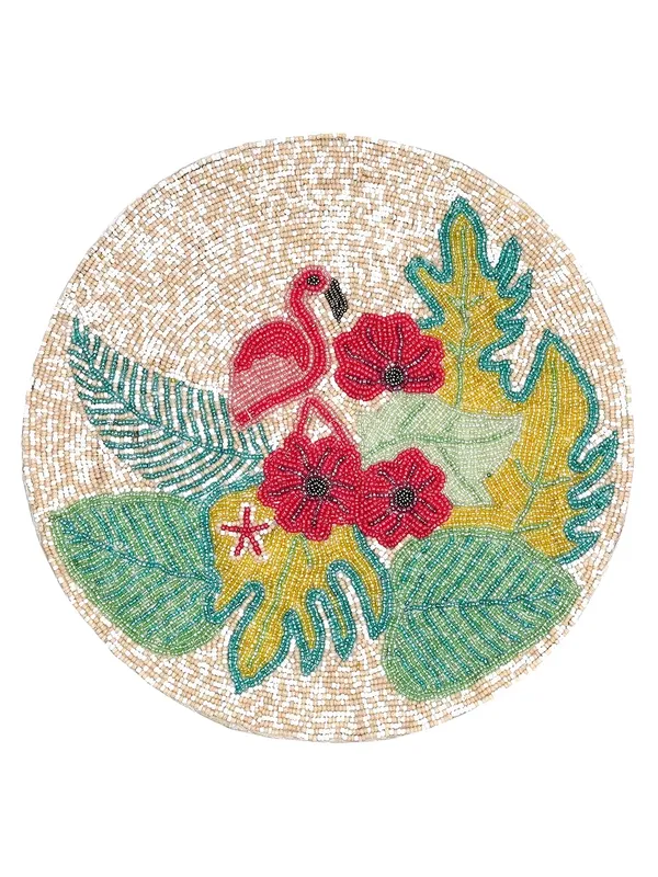 Firozi_Poleyster_Placemats,_Beaded_Design,14_Inch_Gulmohar_Floral_Pattern,_Best_For_Bed-Side_Table/Center_Table,_Dining_Table/Shelves_Pack_Of_2
