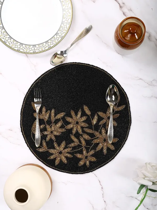 Firozi_Poleyster_Placemats,_Beaded_Design,14_Inch_Gulmohar_Floral_Pattern,_Best_For_Bed-Side_Table/Center_Table,_Dining_Table/Shelves_Pack_Of_2