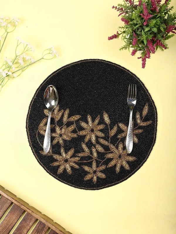Firozi_Poleyster_Placemats,_Beaded_Design,14_Inch_Gulmohar_Floral_Pattern,_Best_For_Bed-Side_Table/Center_Table,_Dining_Table/Shelves_Pack_Of_2