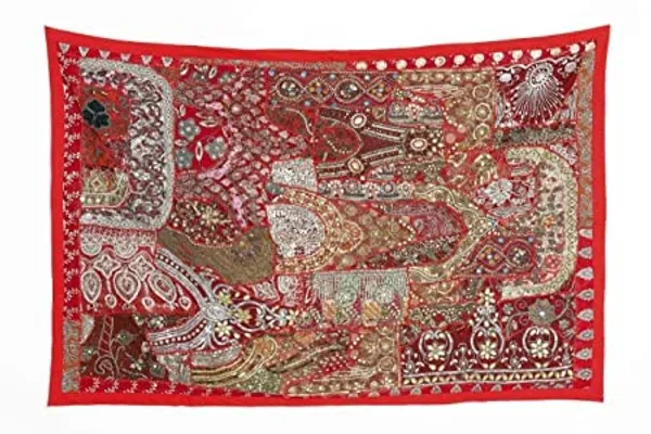 Multicolor_Cotton_Heavy_Embroidery_Patchwork_Wall_Hanging_Tapestry_Beaded_Home_Decor_Wall_Hanging_Wall_Decor_(Red)_(40_X_60)_Abstract_Pack_Of_1