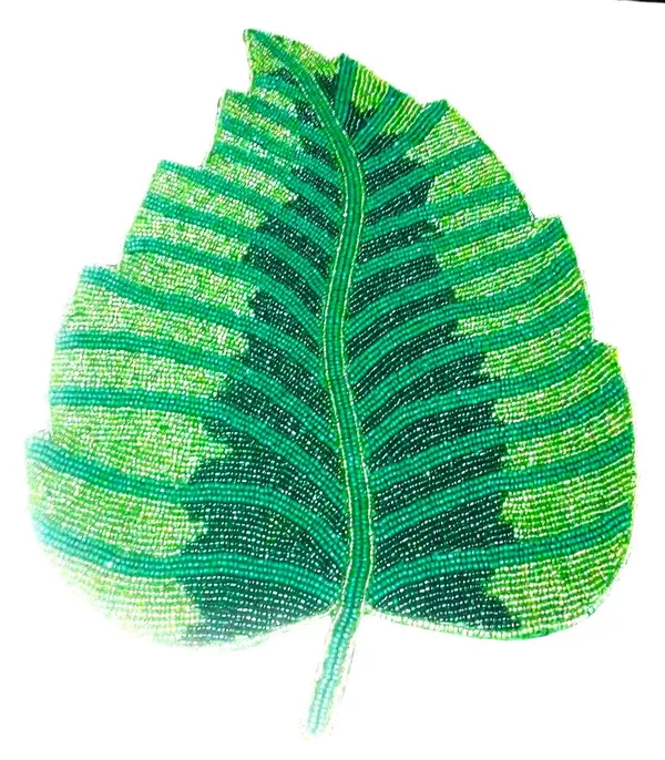 Firozi_Poleyster_Placemats,_Beaded_Design,14_Inch_Single_Leaf_Pattern,_Best_For_Bed-Side_Table/Center_Table,_Dining_Table/Shelves
