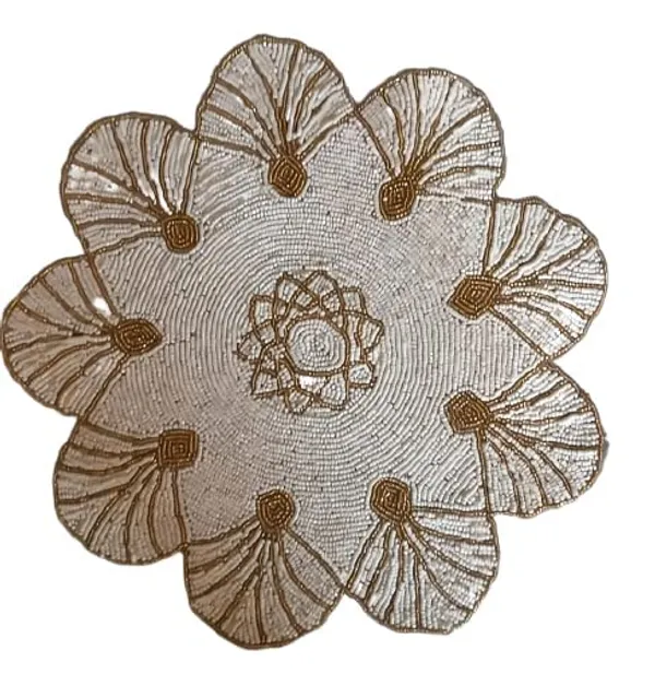Firozi_Poleyster_Placemats,_Beaded_Design,14_Inch_Geometric_Golden_Pattern,_Best_For_Bed-Side_Table/Center_Table,_Dining_Table/Shelves