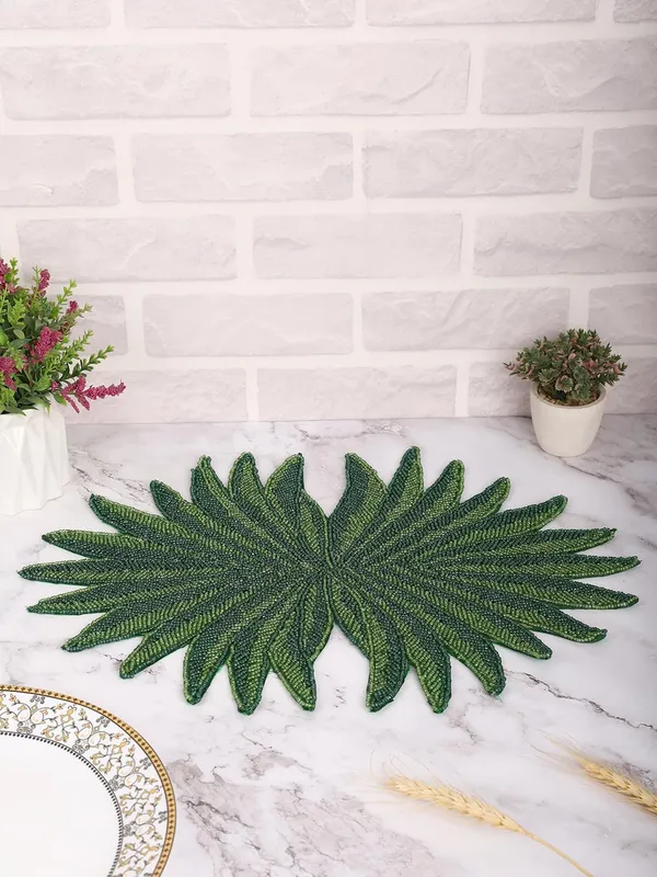 Firozi_Poleyster_Placemats,_Beaded_Design,14_Inch_Gulmohar_Floral_Pattern,_Best_For_Bed-Side_Table/Center_Table,_Dining_Table/Shelves_Pack_Of_2