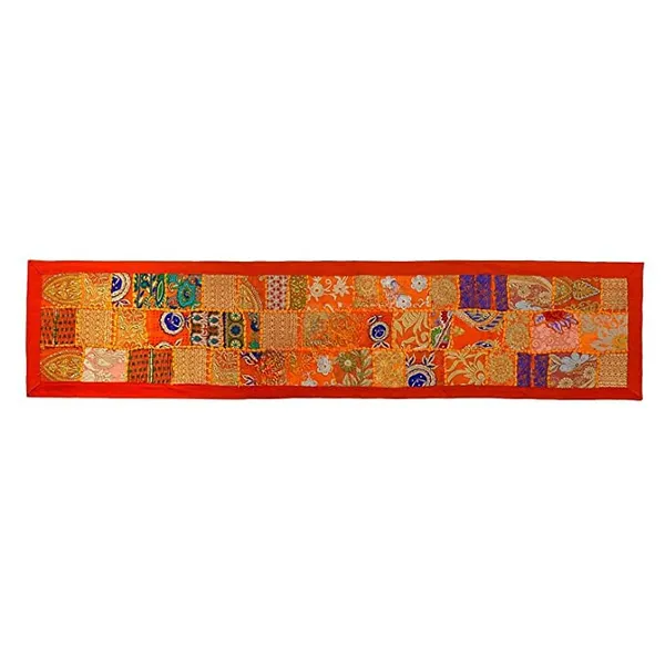Orange_Table_Runner_For_6_Seater_Dining_Table_Cotton_Beaded_Antique_Handmade_Rajasthani_Patchwork_Embroidered,_Home_Decor_&_Eating_Areas_At_Party_And_Wedding_16_X_72_Inches