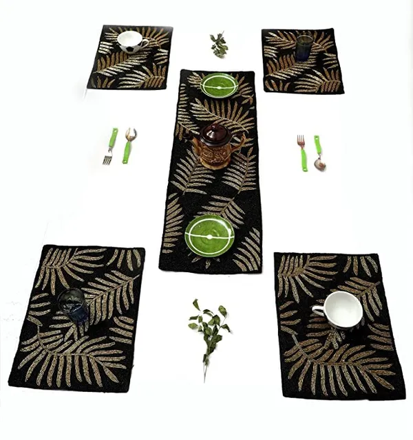 Multicolor_Best_Export_Quality_Jacquard_Cotton_Dining_Table_Mats_5_Pieces_With_Runner_-(Set_Of_5_,One_Runner_Nd_4_Placemats)_(Mats-_14"_X_12"_And_Table_Runner-_36"_X_13")