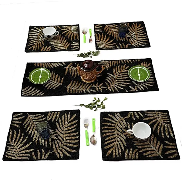 Multicolor_Best_Export_Quality_Jacquard_Cotton_Dining_Table_Mats_5_Pieces_With_Runner_-(Set_Of_5_,One_Runner_Nd_4_Placemats)_(Mats-_14"_X_12"_And_Table_Runner-_36"_X_13")