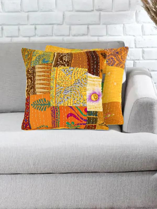 Multi_Kantha_Embroidery_Silk_Cushion_Nd_Pillow_Covers_(16_X16_Inch)_For_Sofa_Bedroom_Bedroom,_Living_Room,_Office_(Multicolor,_Yellow)_Pack_Of_2