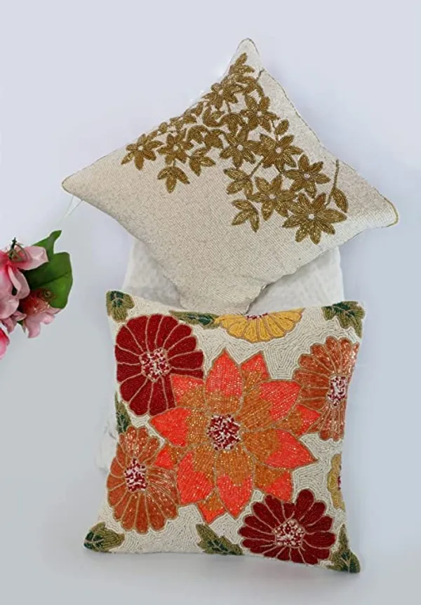 Multicolor_Printed_100%_Beaded_Cushion_Covers_Cushion_Case_Pillowcases_16X16_Inches_(40X40_Cms)_Throw_Pillow_Sham_Floral_Cushion_Covers_For_Sofa_Couch_Bed_Chair_Pack_Of_2