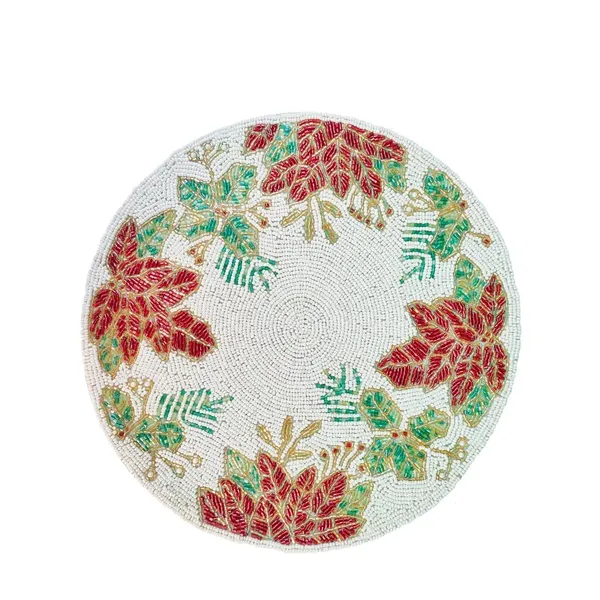 Firozi_Poleyster_Placemats,_Beaded_Design,14_Inch_Multicolor_Floral_Pattern,_Best_For_Bed-Side_Table/Center_Table,_Dining_Table/Shelves