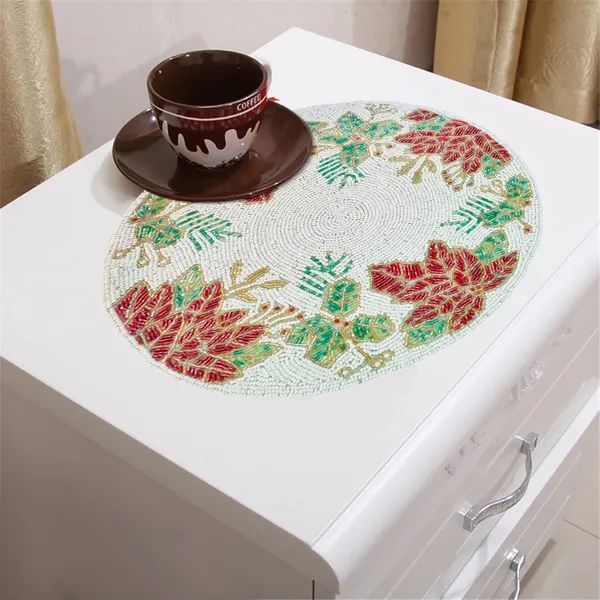 Firozi_Poleyster_Placemats,_Beaded_Design,14_Inch_Multicolor_Floral_Pattern,_Best_For_Bed-Side_Table/Center_Table,_Dining_Table/Shelves