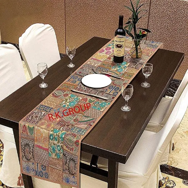 Orange_Table_Runner_For_6_Seater_Dining_Table_Cotton_Beaded_Antique_Handmade_Rajasthani_Patchwork_Embroidered,_Home_Decor_&_Eating_Areas_At_Party_And_Wedding_20_X_72_Inches