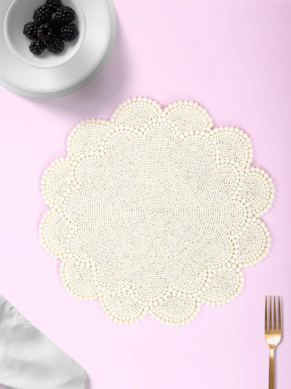 Firozi_Poleyster_Placemats,_Beaded_Design,14_Inch_Gulmohar_Floral_Pattern,_Best_For_Bed-Side_Table/Center_Table,_Dining_Table/Shelves_Pack_Of_2