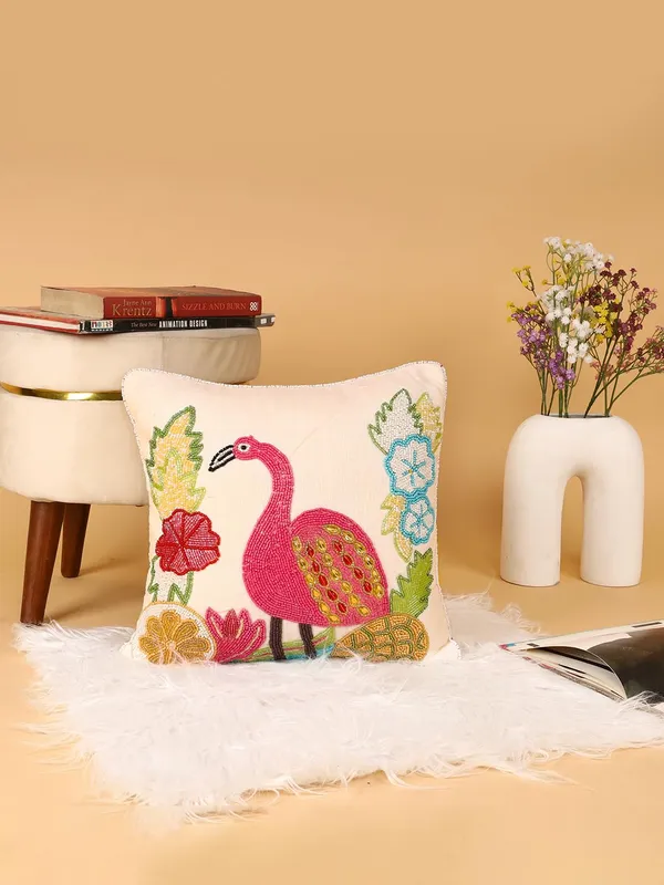 Multicolor_Cushion_Covers_With_Beads_16X16_(40X40_Cm)_Pillowcases_For_A_Cushion_Pack_Of_2_Single_Duck_Nd_Parrot_Throw_Pillow_Sham_Floral_Cushion_Covers_For_Sofa_Couch_Bed_Chair