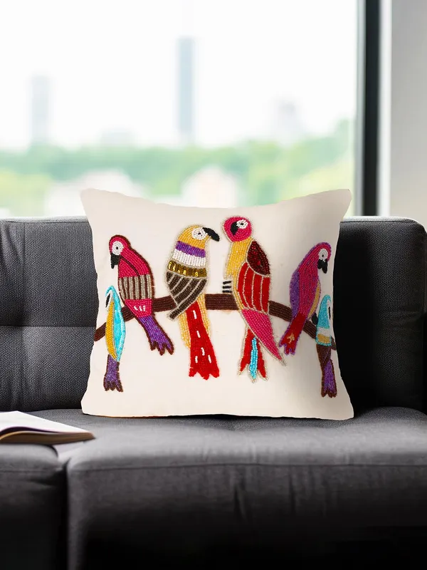 Multicolor_Cushion_Covers_With_Beads_16X16_(40X40_Cm)_Pillowcases_For_A_Cushion_Pack_Of_2_Single_Duck_Nd_Parrot_Throw_Pillow_Sham_Floral_Cushion_Covers_For_Sofa_Couch_Bed_Chair